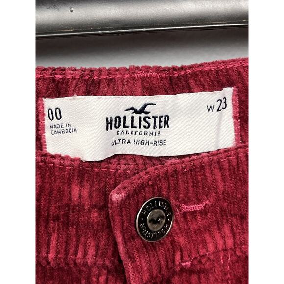 Hollister Pants Womens Sz 00 W23 Corduroy Burgundy Wine Pleated Ultra‎ High Rise - Picture 4 of 7